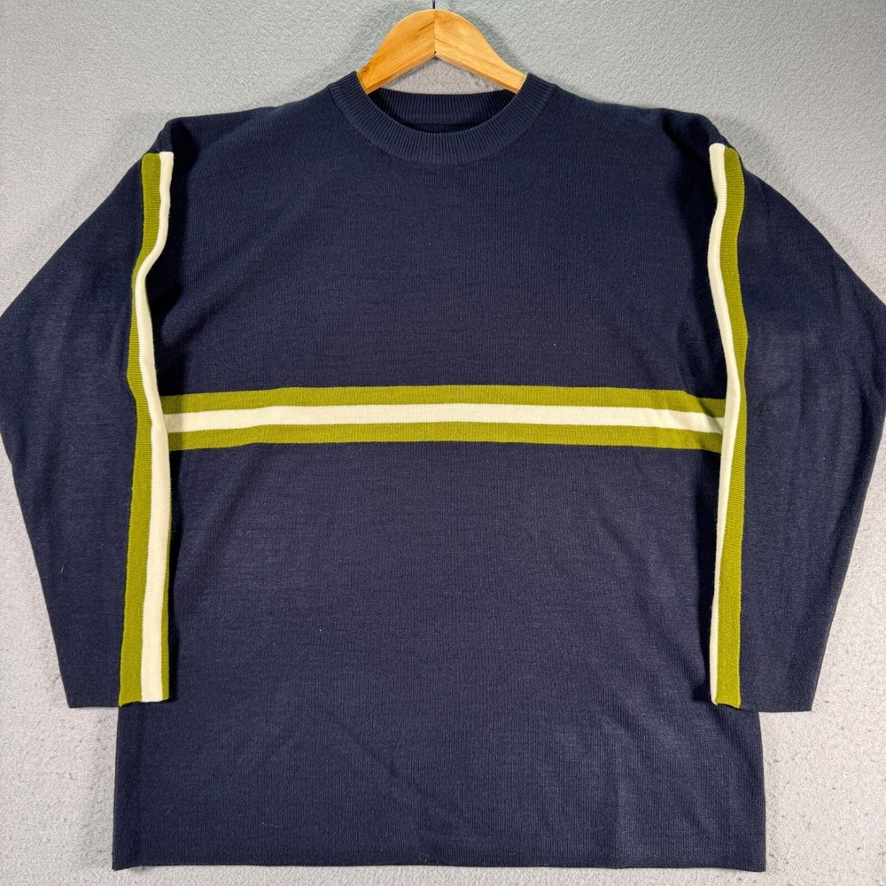 Vintage Unionbay Sweater Mens Medium‎ Blue Stripes Acrylic Trendy Grandpa Preppy